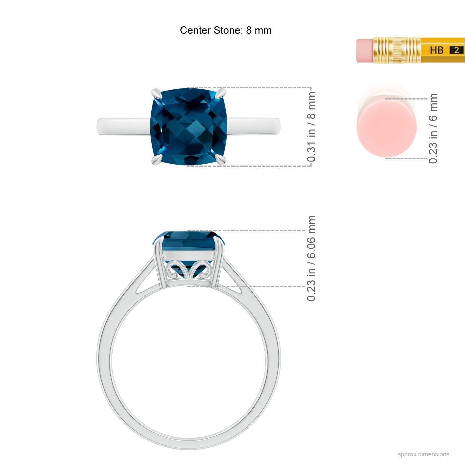 Angara natürlichen Solitär Kissen 2,5ct London Blue Topaz Ring in 14K massivem Gold im Angebot 1