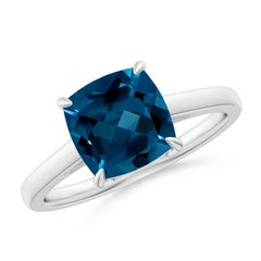 Anello Angara Natural Solitaire Cushion 2.5ct London Blue Topaz in oro massiccio 14K