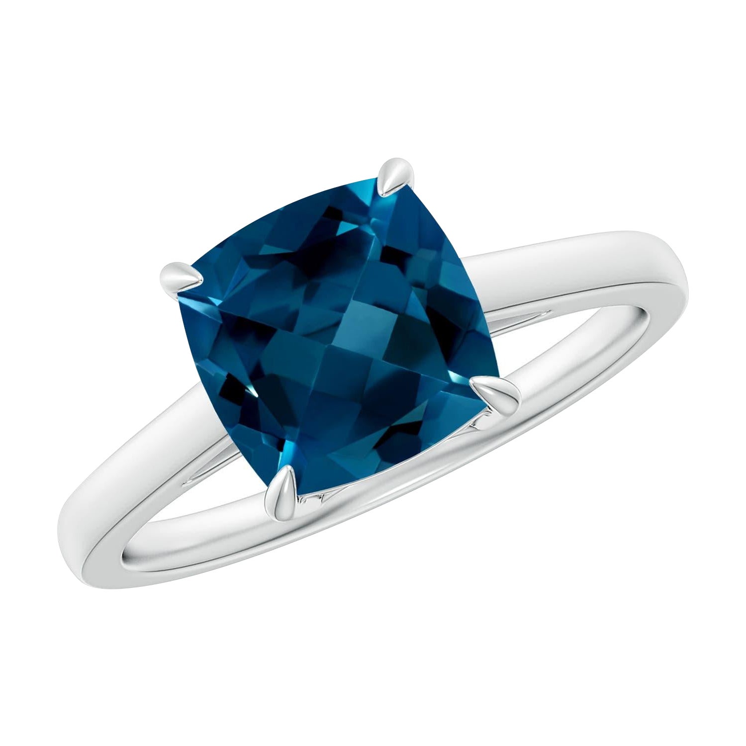 Angara Natural Solitaire Cushion 2.5ct London Blue Topaz Ring in 14K Solid Gold