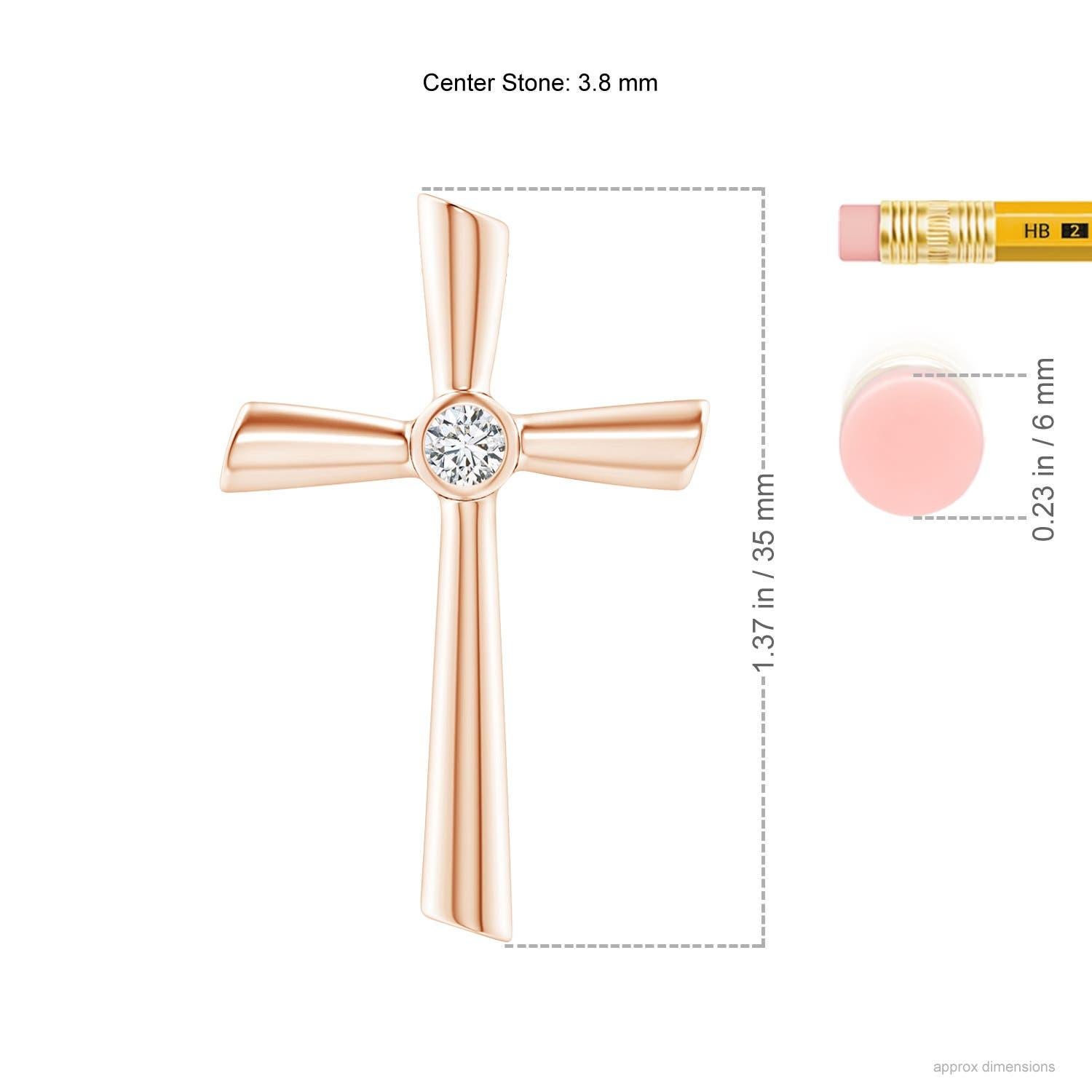 Designed in 14k rose gold, this diamond crucifix pendant features a twinkling solitaire diamond at the core. The grooves exude a reflective allure that complements the brilliance of the round diamond.
Diamond is the Birthstone for April and