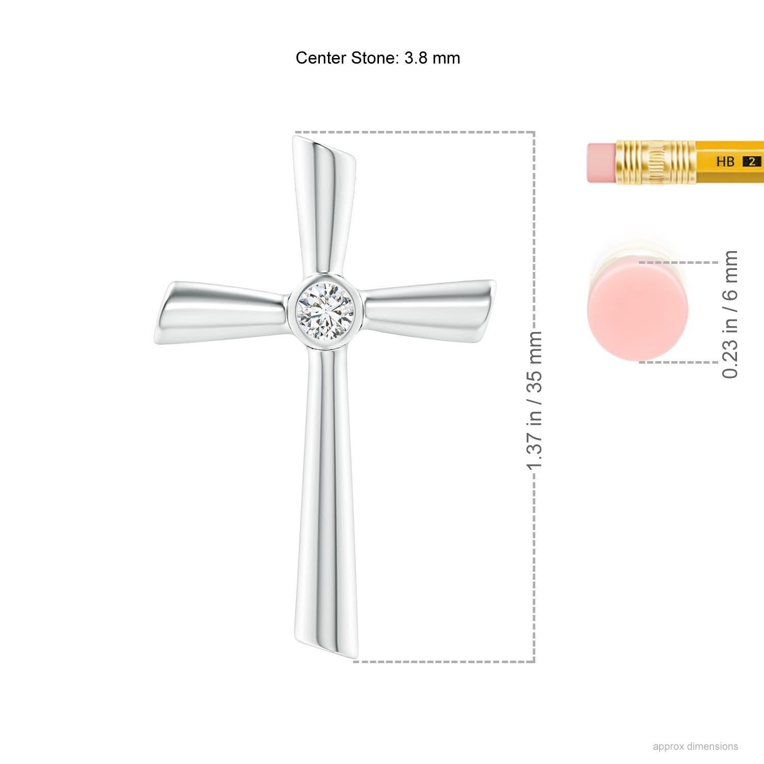 Designed in 14k white gold, this diamond crucifix pendant features a twinkling solitaire diamond at the core. The grooves exude a reflective allure that complements the brilliance of the round diamond.
Diamond is the Birthstone for April and