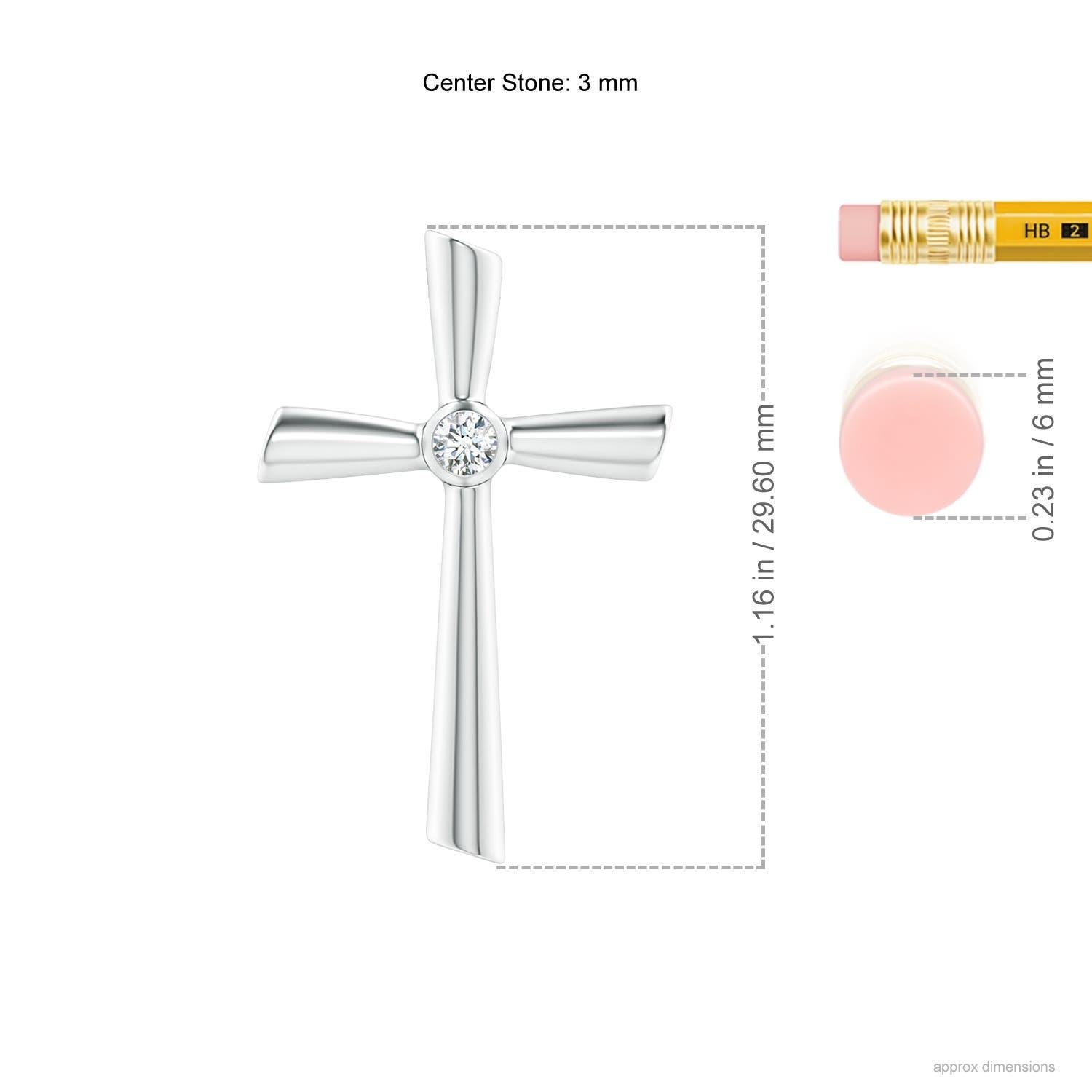 Designed in 14k white gold, this diamond crucifix pendant features a twinkling solitaire diamond at the core. The grooves exude a reflective allure that complements the brilliance of the round diamond.
Diamond is the Birthstone for April and