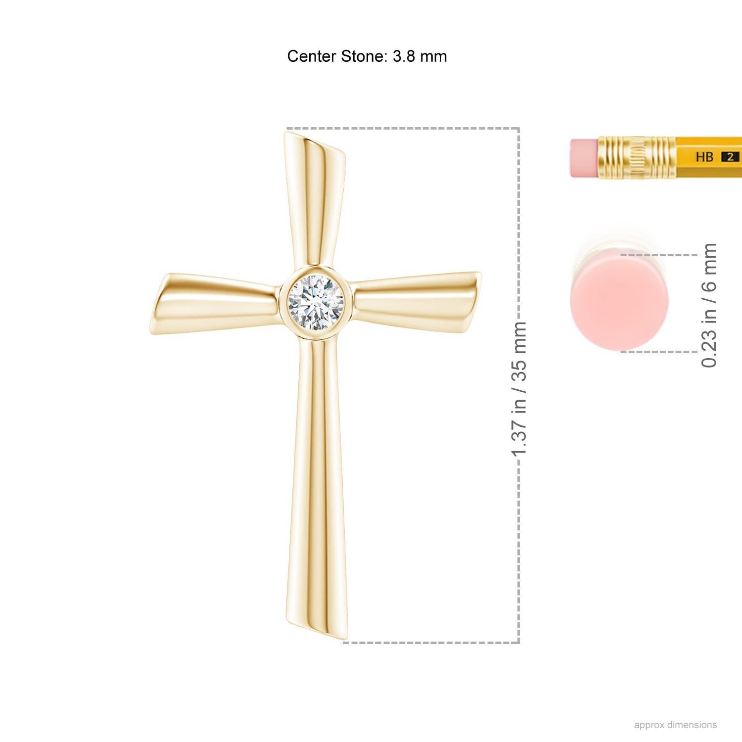 Designed in 14k yellow gold, this diamond crucifix pendant features a twinkling solitaire diamond at the core. The grooves exude a reflective allure that complements the brilliance of the round diamond.
Diamond is the Birthstone for April and