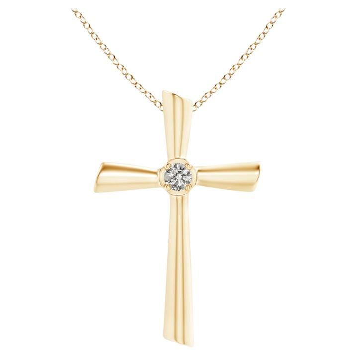 ANGARA Natural Solitaire 0.2cttw Diamond Cross Pendant in 14K Yellow Gold For Sale