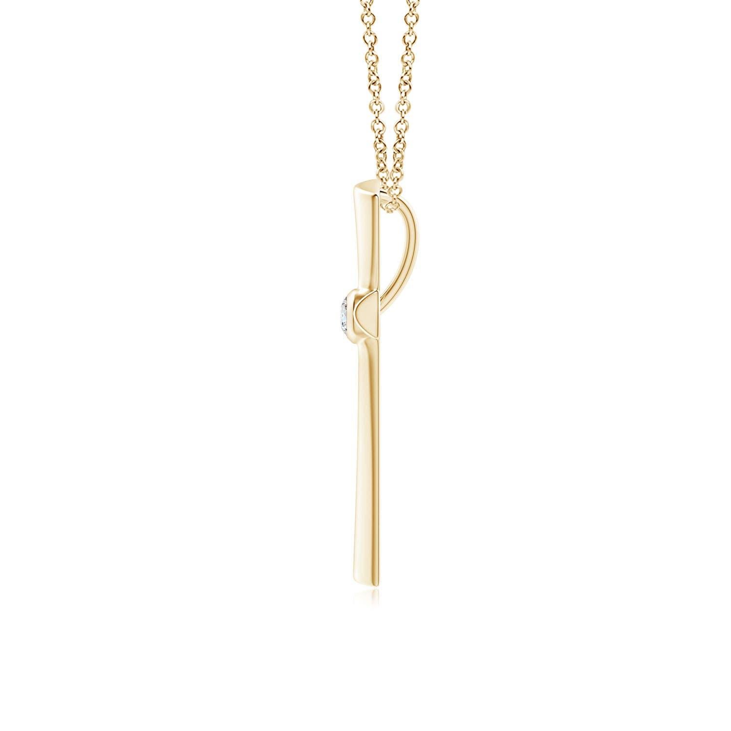Taille ronde ANGARA Pendentif croix solitaire naturelle en or jaune 14 carats avec diamants 0,1 carat en vente