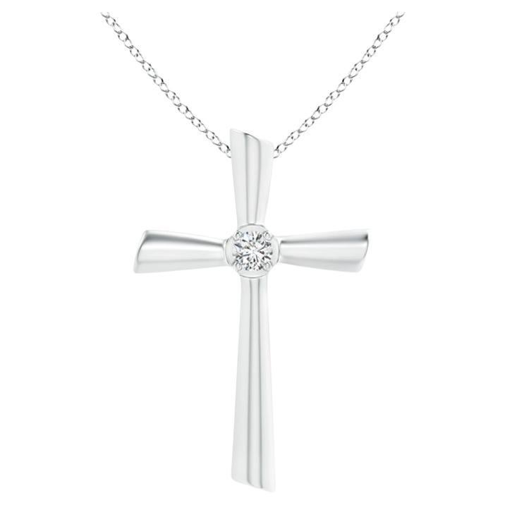 ANGARA Natural Solitaire 0.2cttw Diamond Cross Pendant in Platinum for Women For Sale