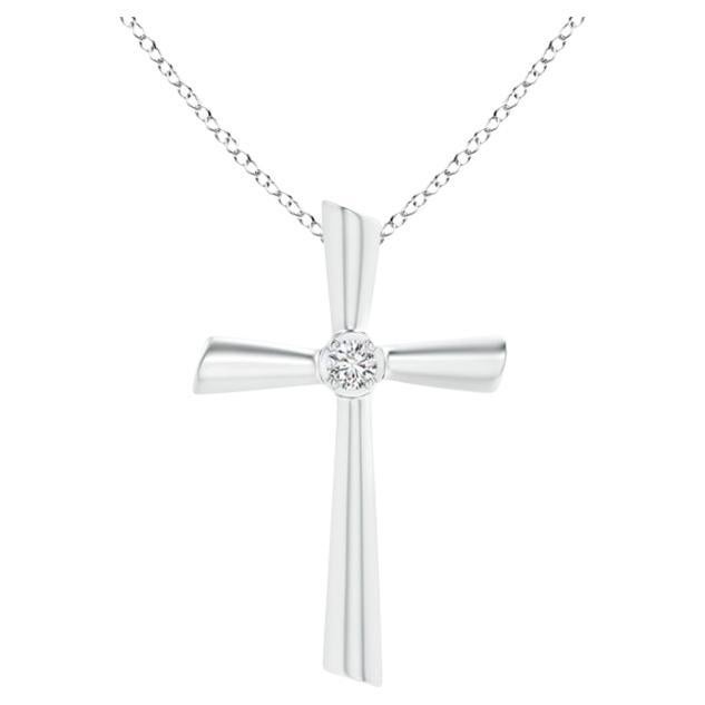 ANGARA Natural Solitaire 0.1cttw Diamond Cross Pendant in Platinum for Women For Sale