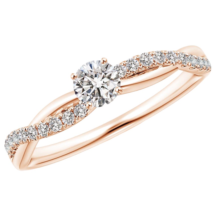 Angara Natürlicher Solitär Diamant Verlobungsring mit Akzenten in 14K massivem Gold im Angebot
