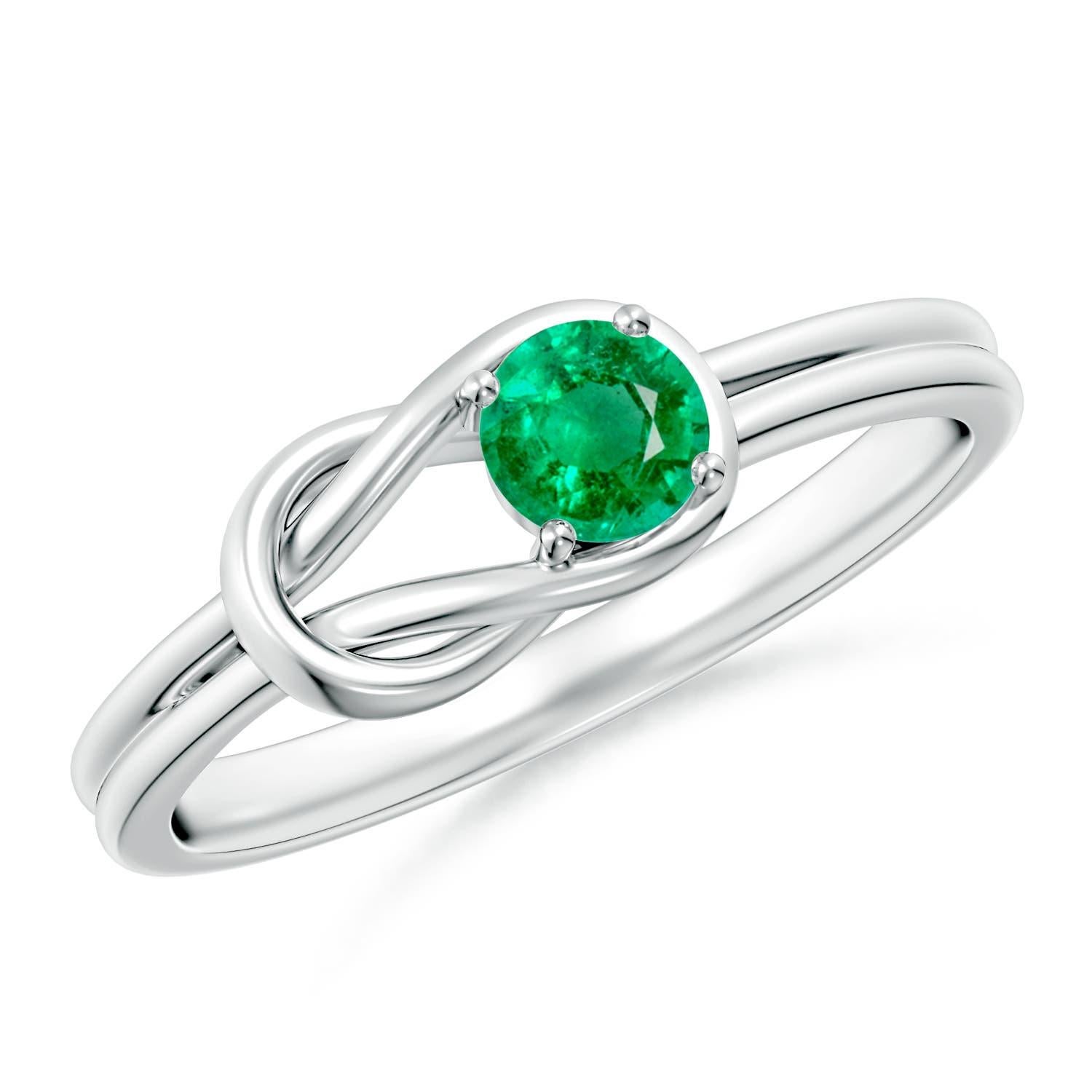 Angara Natural Solitaire Emerald Infinity Knot Engagement Ring in 14K Solid Gold For Sale 2