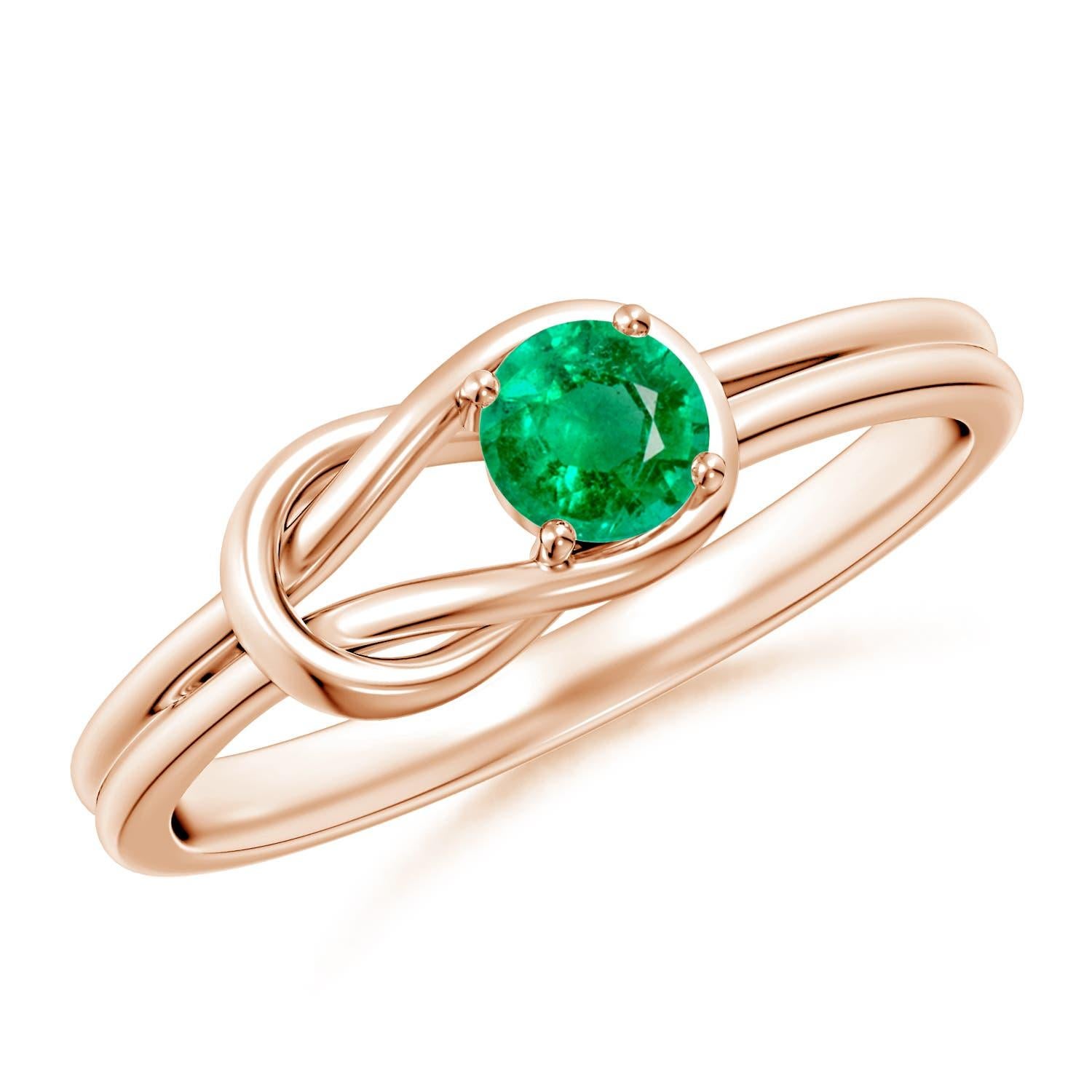 Angara Natural Solitaire Emerald Infinity Knot Engagement Ring in 14K Solid Gold For Sale 3