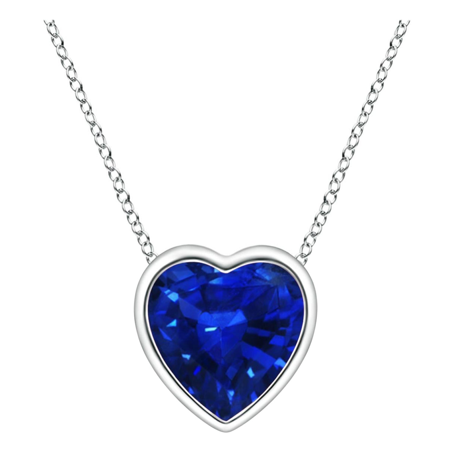 ANGARA Pendentif cœur solitaire naturel en platine et saphir bleu 0,48 carat