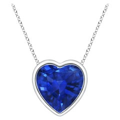 ANGARA Ciondolo con cuore solitario naturale e zaffiro blu da 0,85 ct in oro bianco 14 carati