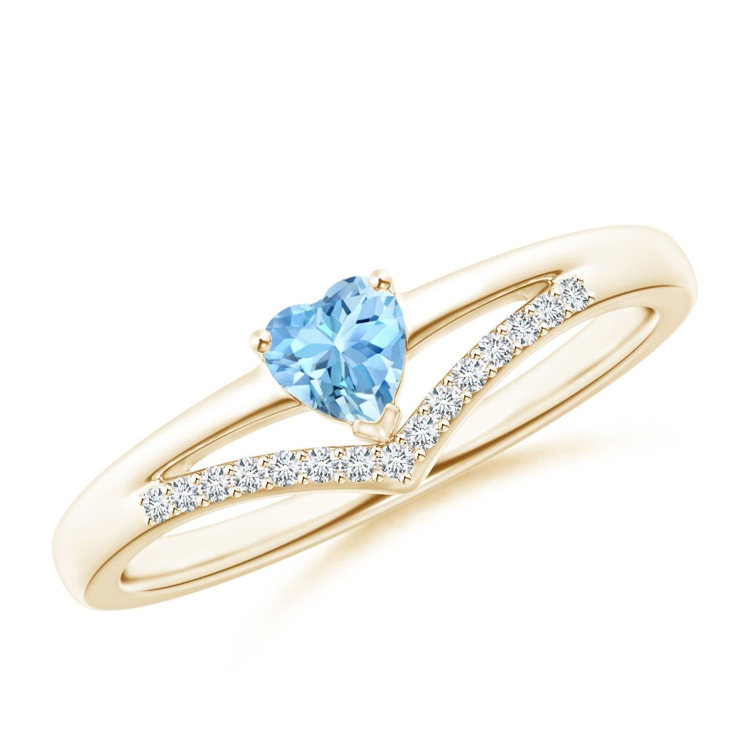 Angara natürlichen Solitär Herz Aquamarin und Diamant-Ring in 14K massivem Gold Damen im Angebot