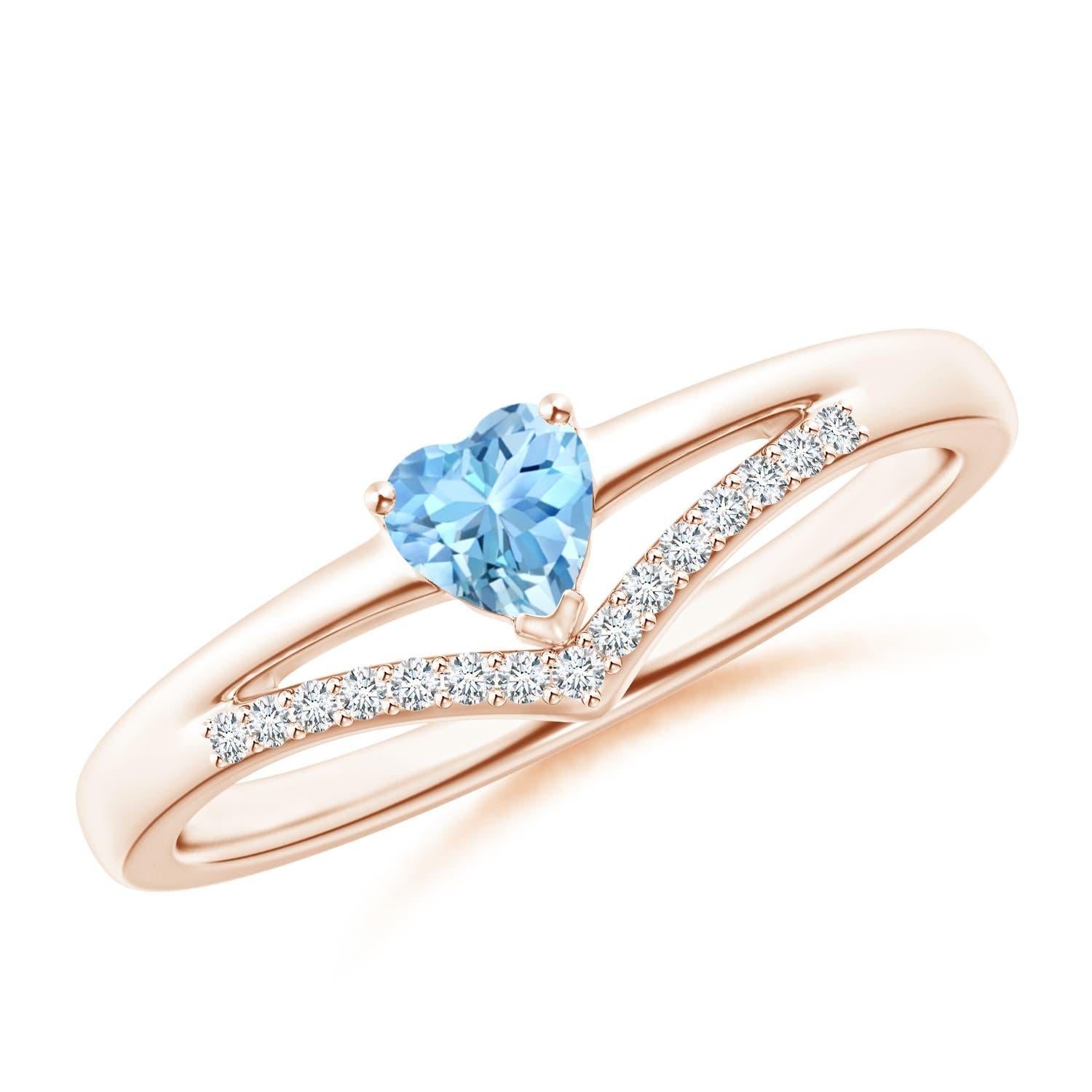 Angara natürlichen Solitär Herz Aquamarin und Diamant-Ring in 14K massivem Gold im Angebot 1