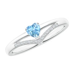 Anello Angara con cuore solitario naturale di acquamarina e diamanti in oro massiccio 14 carati