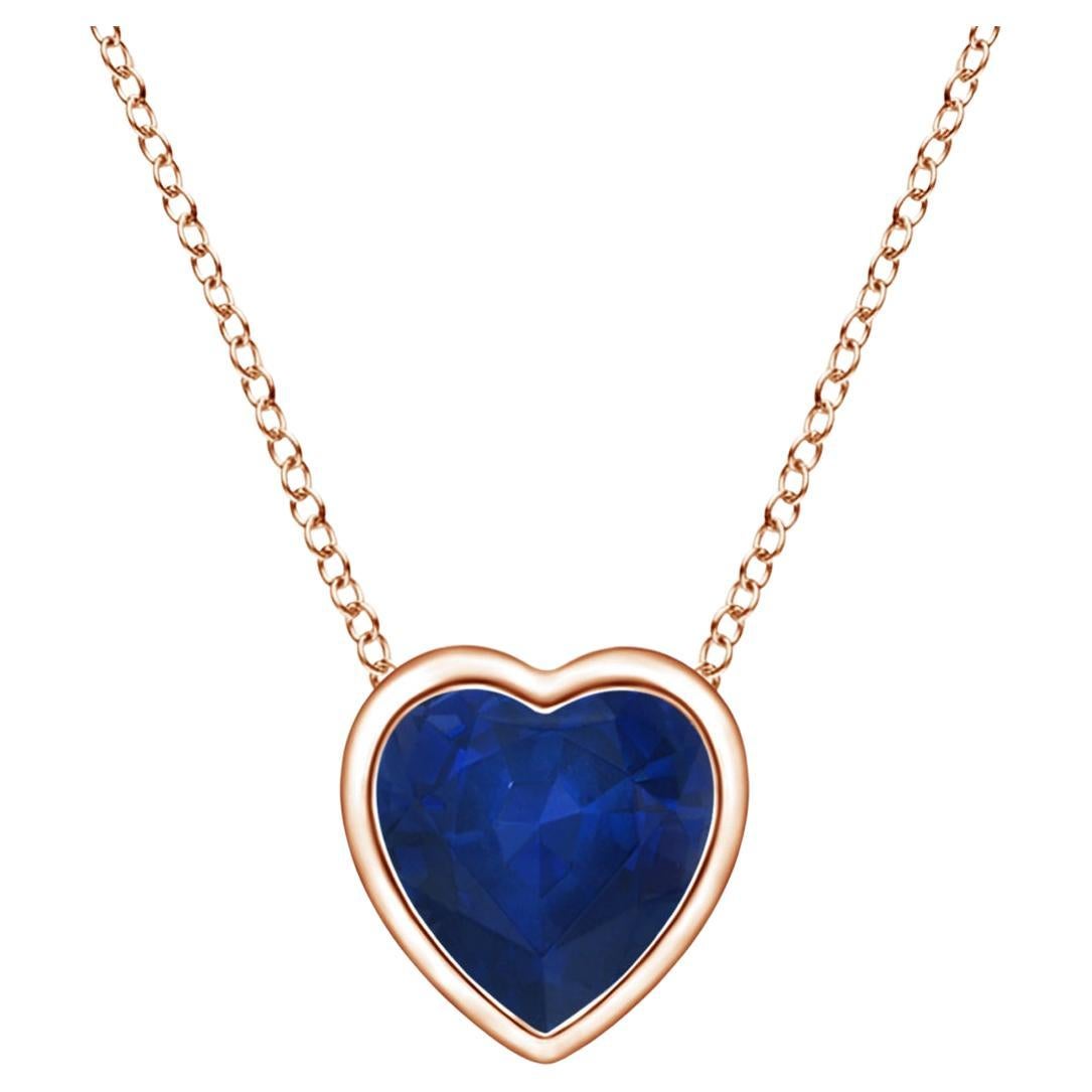 ANGARA Natural Solitaire Heart 0.30ct Blue Sapphire Pendant in 14K Rose Gold For Sale