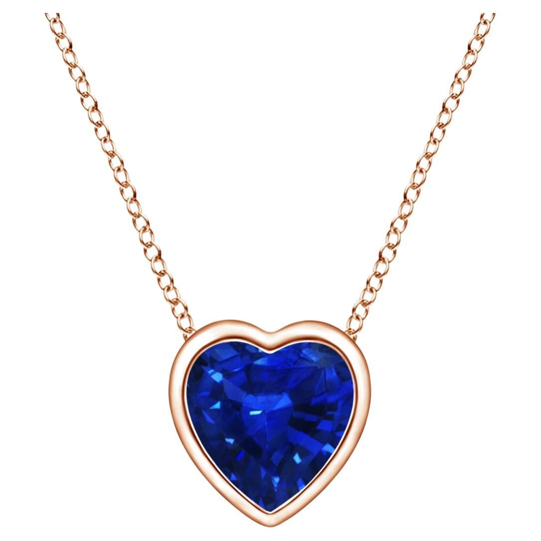 ANGARA Pendentif cœur solitaire naturel en or rose 14 carats et saphir bleu 0,30 carat