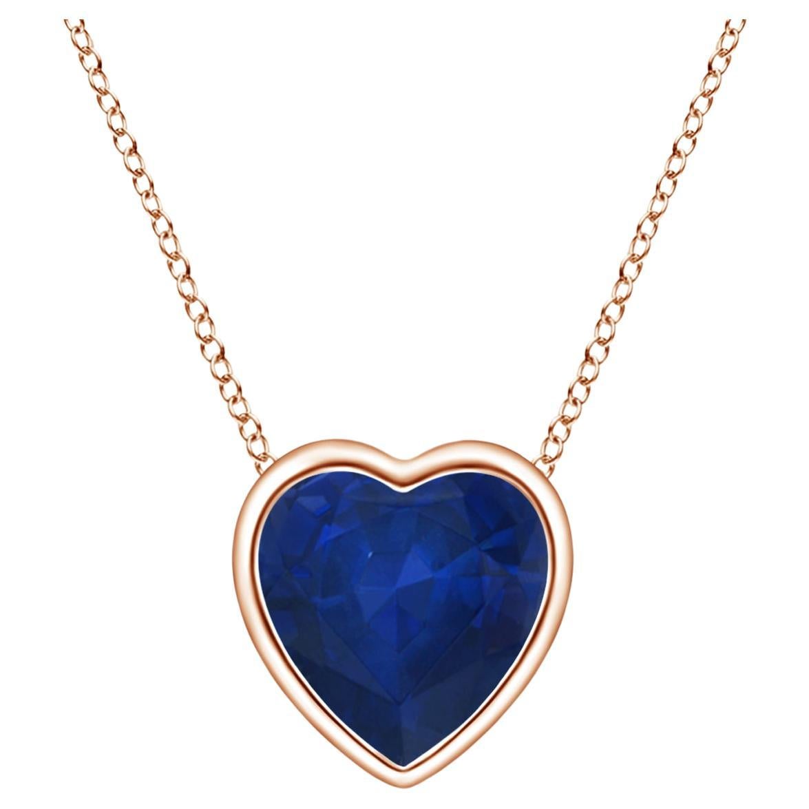 ANGARA Natural Solitaire Heart 0.48ct Blue Sapphire Pendant in 14K Rose Gold For Sale