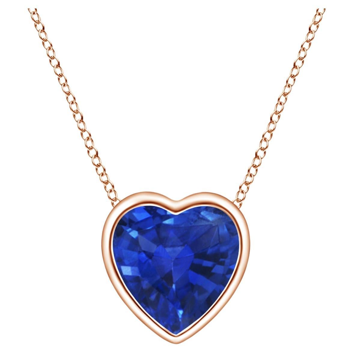 ANGARA Natural Solitaire Heart 0.48ct Blue Sapphire Pendant in 14K Rose Gold For Sale