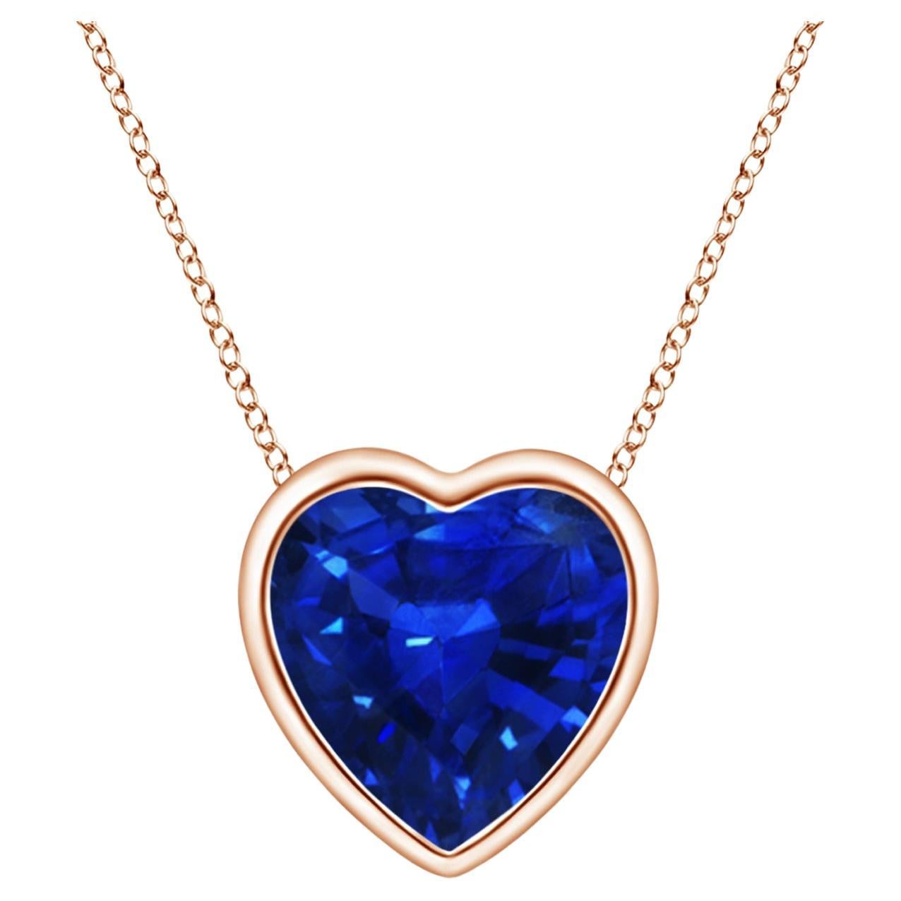 ANGARA Pendentif cœur solitaire naturel en or rose 14 carats et saphir bleu 0,85 carat