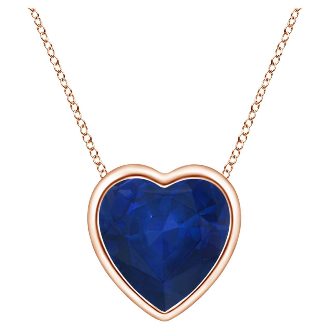 ANGARA Natural Solitaire Heart 0.85ct Blue Sapphire Pendant in 14K Rose Gold For Sale