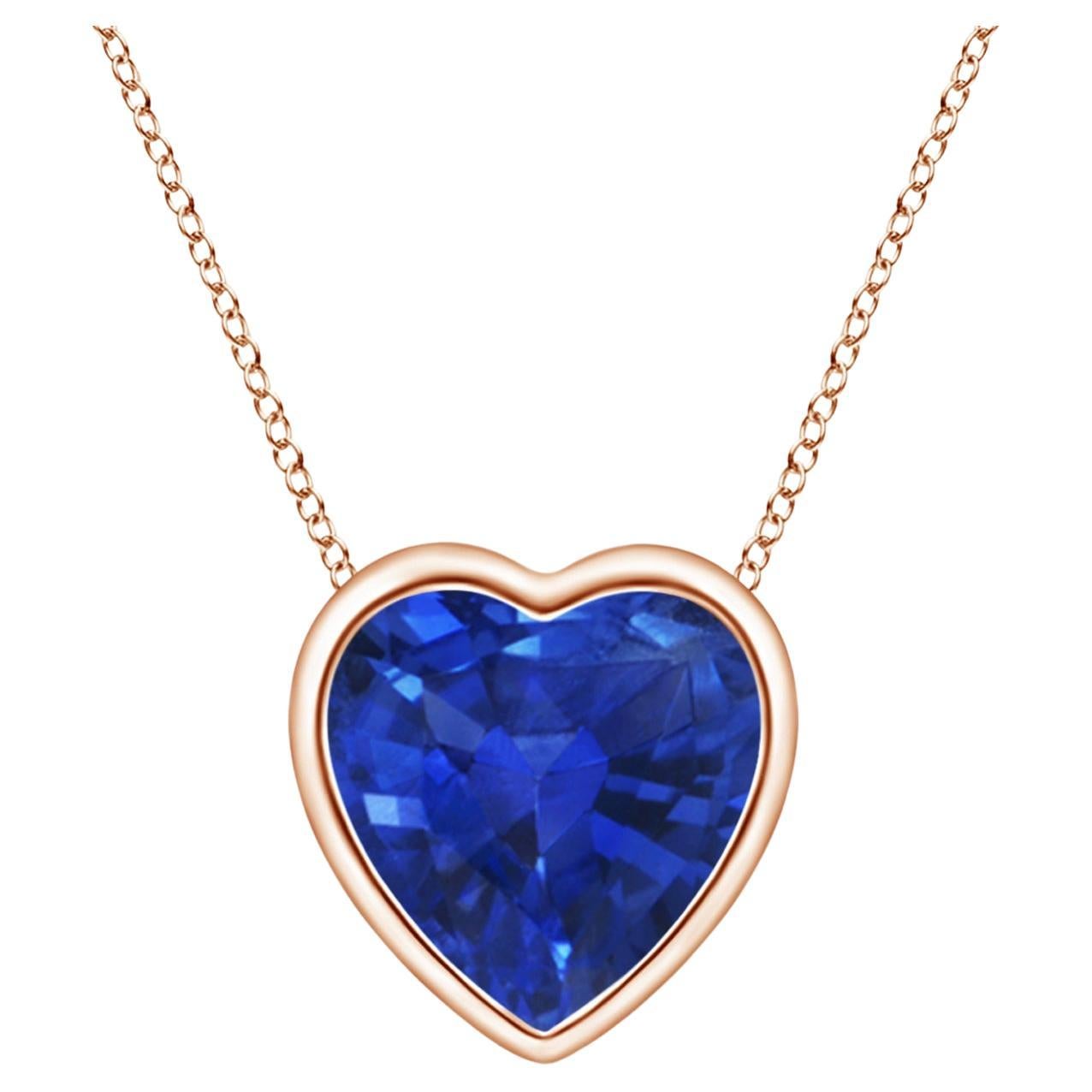 ANGARA Natural Solitaire Heart 0.85ct Blue Sapphire Pendant in 14K Rose Gold