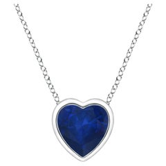 ANGARA Pendentif cœur solitaire naturel en or blanc 14 carats et saphir bleu 0,30 carat