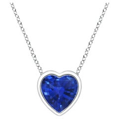 ANGARA Pendentif cœur solitaire naturel en or blanc 14 carats et saphir bleu 0,30 carat