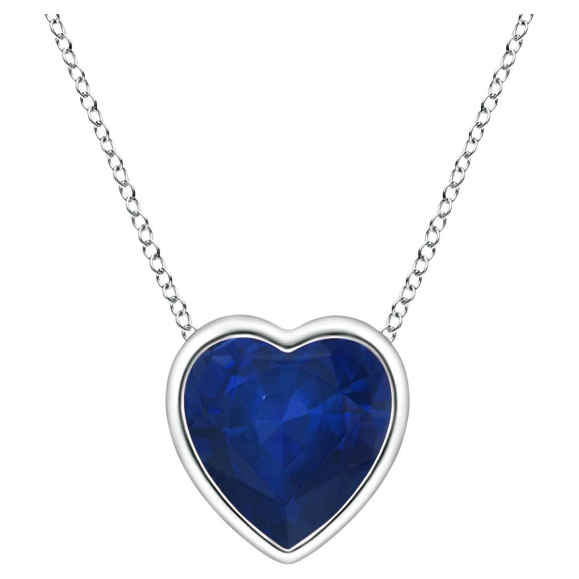 ANGARA Natural Solitaire Heart 0.48ct Blue Sapphire Pendant in 14K White Gold For Sale