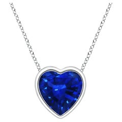 ANGARA Pendentif cœur solitaire naturel en or blanc 14 carats et saphir bleu 0,48 carat