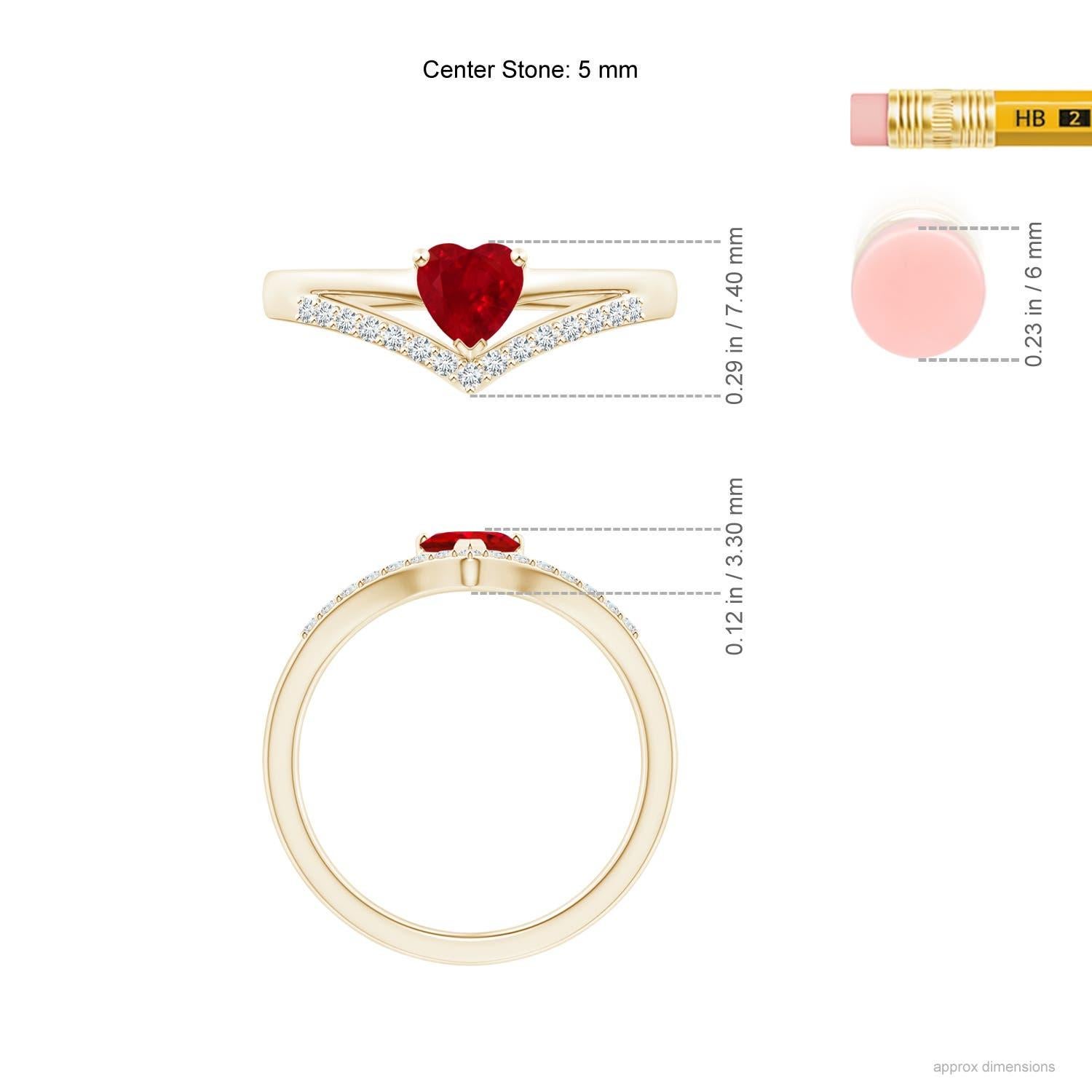 Anillo Angara de oro macizo de 14 quilates con diamantes y rubí solitario natural en forma de corazón en Nuevo estado para la venta en Los Angeles, CA