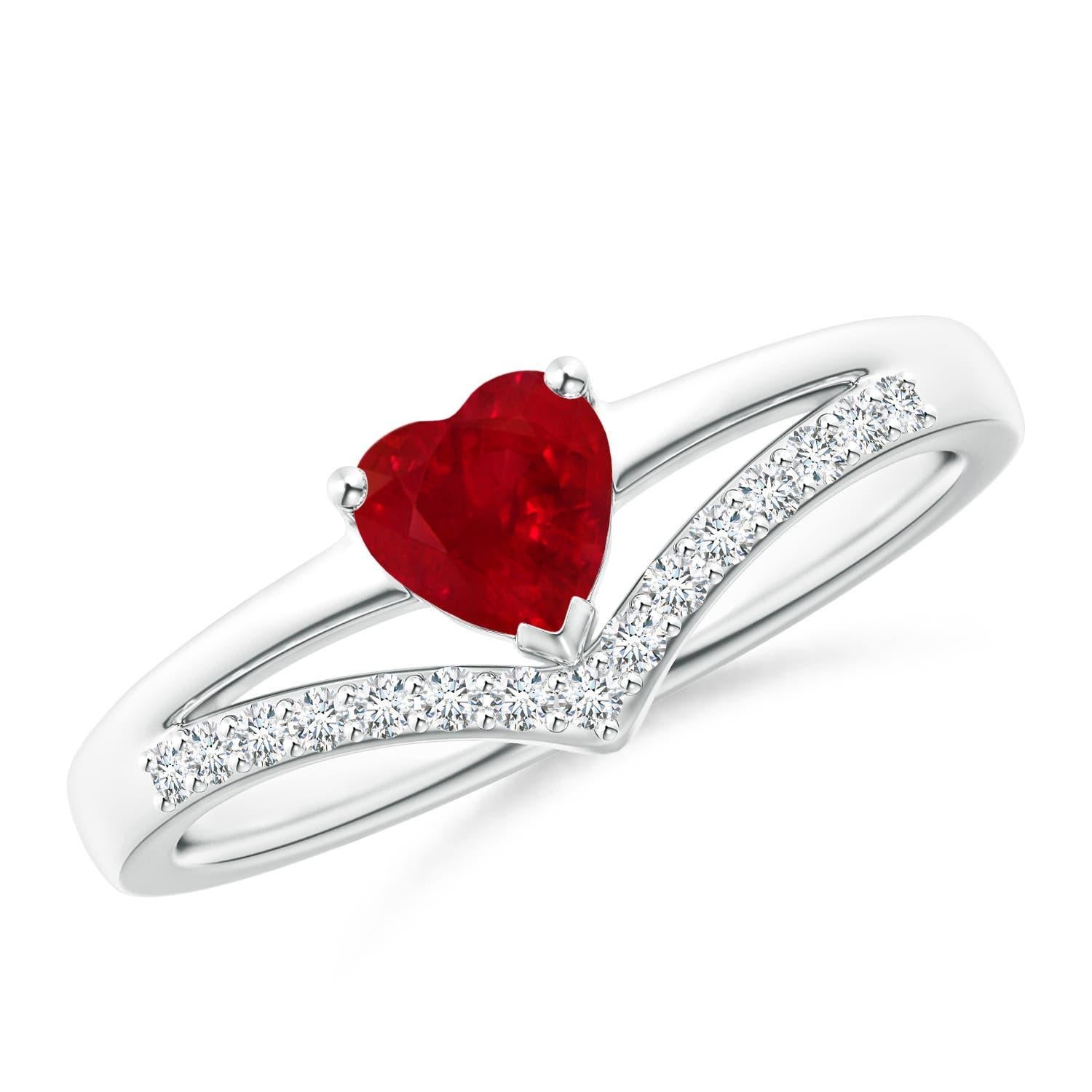 De las mujeres Anillo Angara de oro macizo de 14 quilates con diamantes y rubí solitario natural en forma de corazón en venta