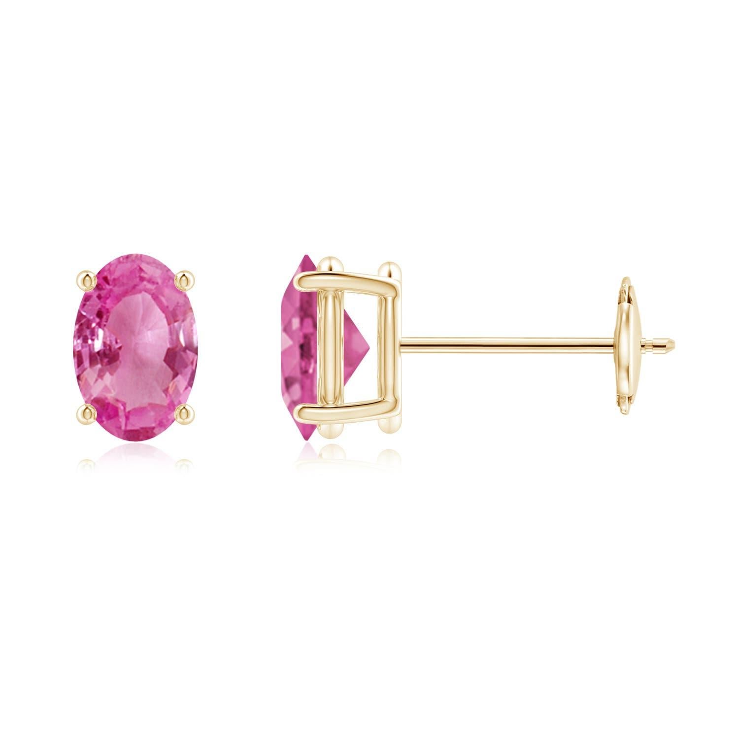 Angara Natural Solitaire Oval 1.1 ct Pink Sapphire Stud Earrings in 14K Gold In New Condition For Sale In Los Angeles, CA