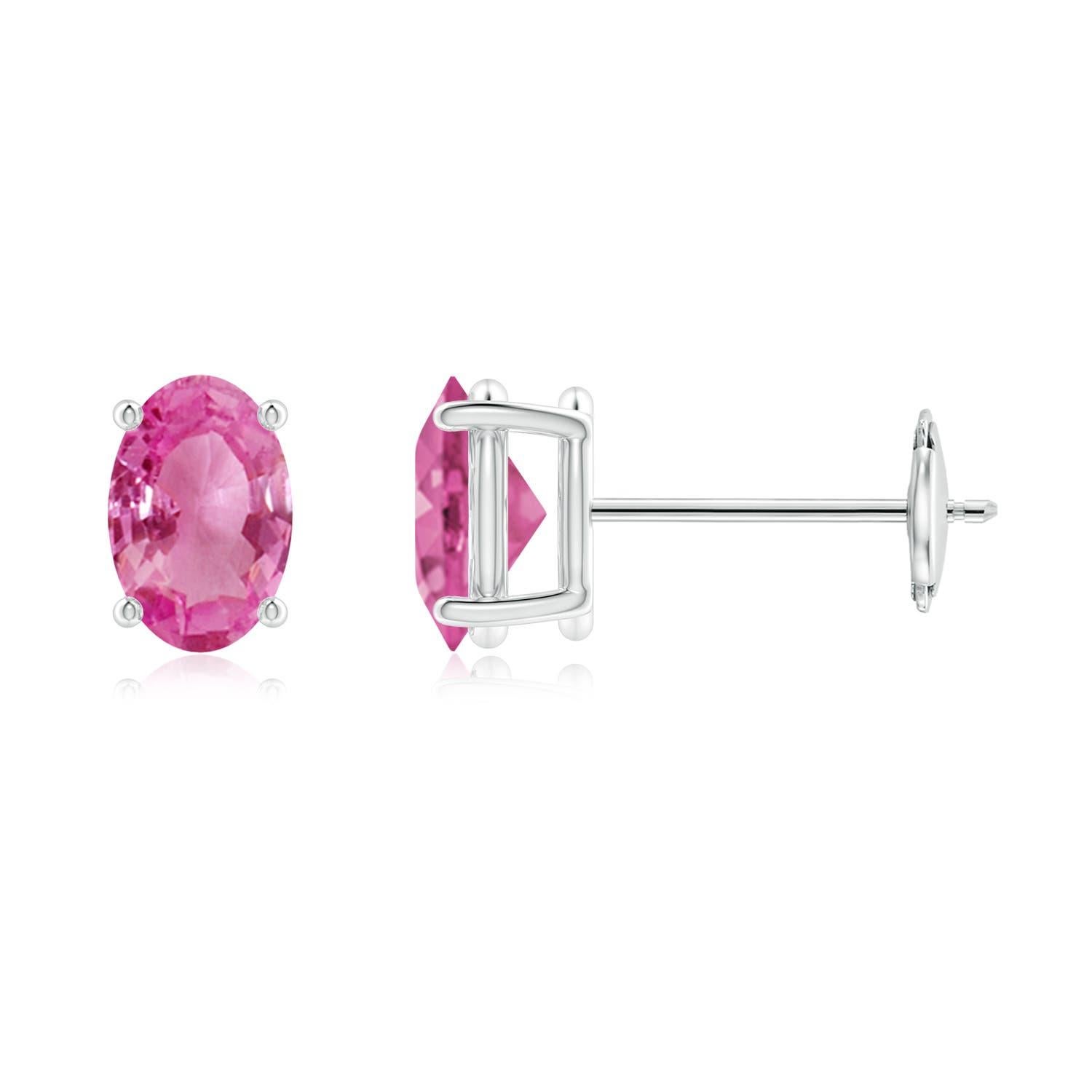 Women's Angara Natural Solitaire Oval 1.1 ct Pink Sapphire Stud Earrings in 14K Gold For Sale