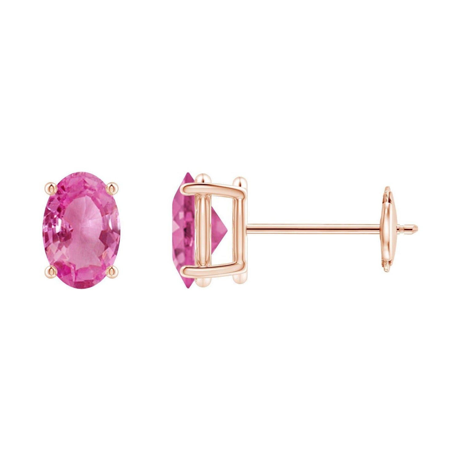 Angara Natural Solitaire Oval 1.1 ct Pink Sapphire Stud Earrings in 14K Gold For Sale