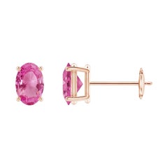 Angara Natural Solitaire Oval 1.1 ct Pink Sapphire Stud Earrings in 14K Gold