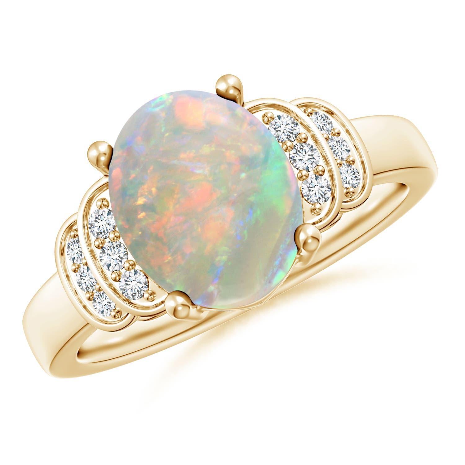 Angara natürlichen Solitär Oval 1,45 ct Opal und Diamant-Ring in 14K Solid Gold im Angebot 1