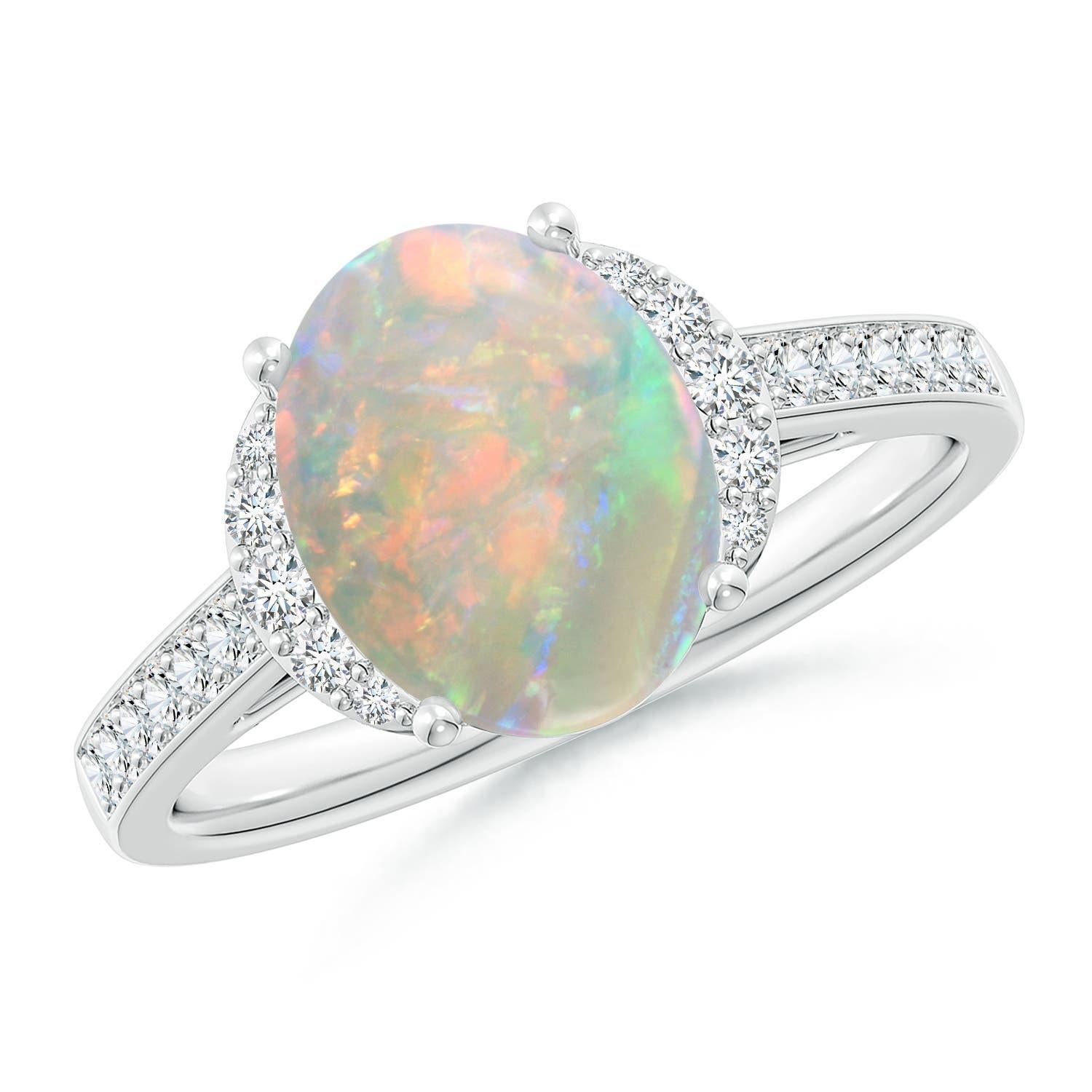 Angara natürlichen Solitär Oval 1,45 ct Opal und Diamant-Ring in 14K Solid Gold im Angebot 1