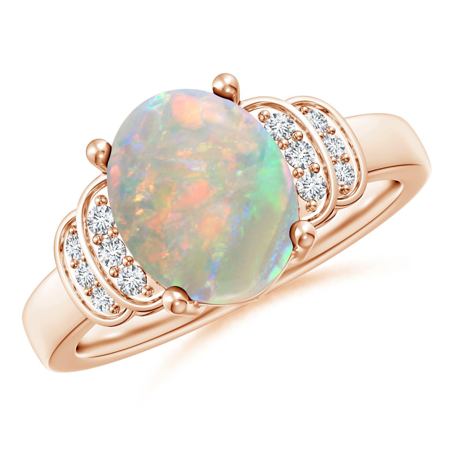 Angara natürlichen Solitär Oval 1,45 ct Opal und Diamant-Ring in 14K Solid Gold im Angebot 2