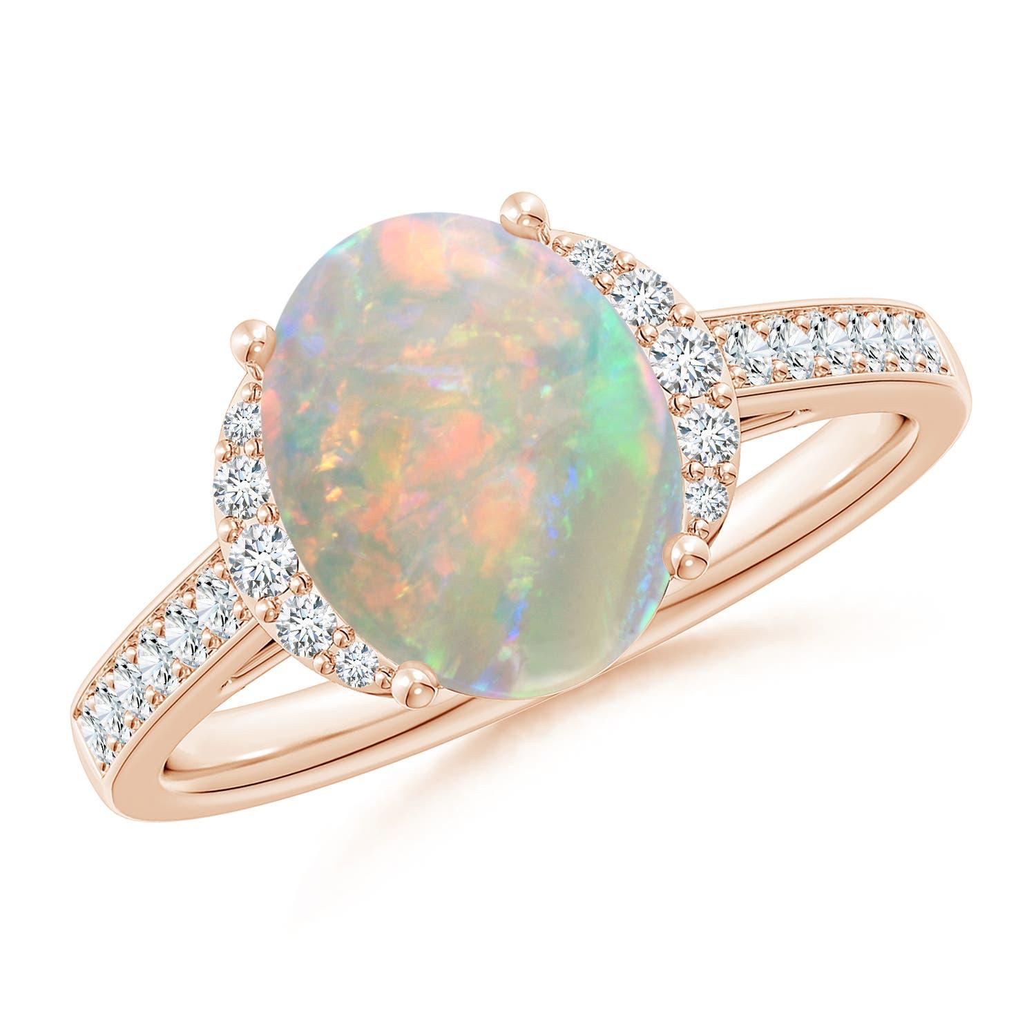 Angara natürlichen Solitär Oval 1,45 ct Opal und Diamant-Ring in 14K Solid Gold im Angebot 2