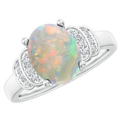 Angara Natural Solitaire Oval 1.45 ct Opal and Diamond Ring in 14K Solid Gold