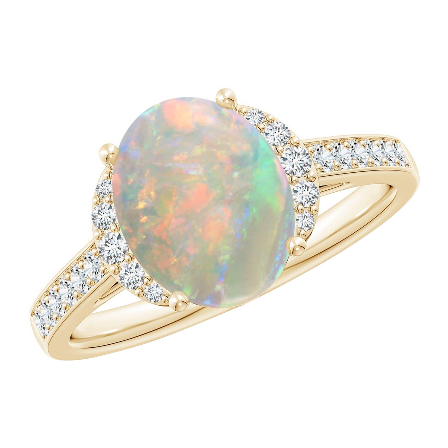 Angara Natural Solitaire Oval 1.45 ct Opal and Diamond Ring in 14K Solid Gold