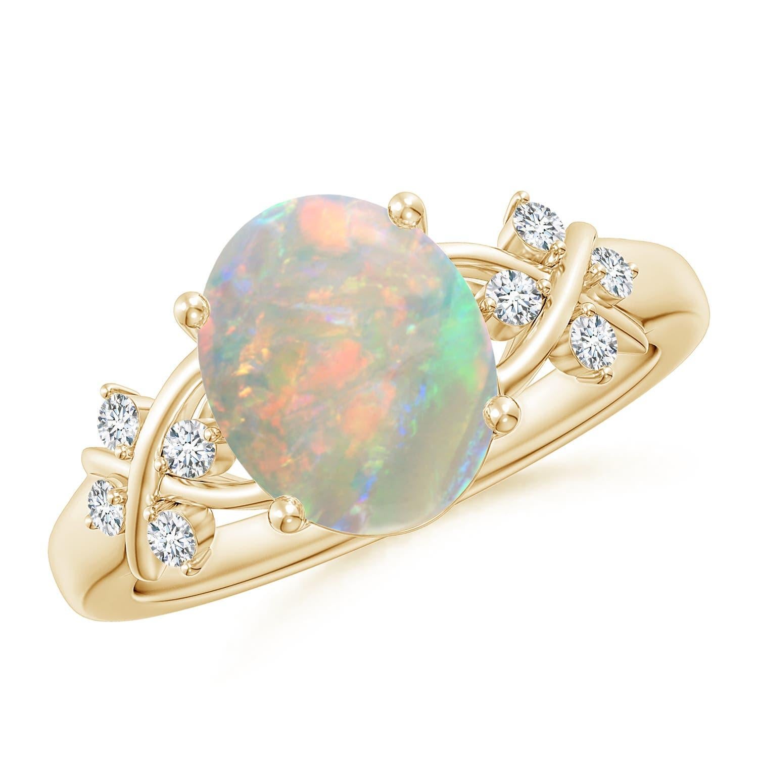 Angara natürlichen Solitär Oval 1,45 ct Opal Ring mit Diamanten in 14K Solid Gold Damen im Angebot