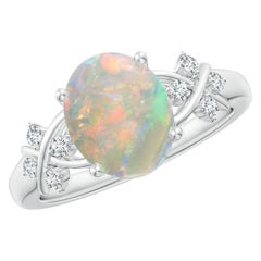 Angara Natural Solitaire Oval 1.45 ct Opal Ring with Diamonds in 14K Solid Gold