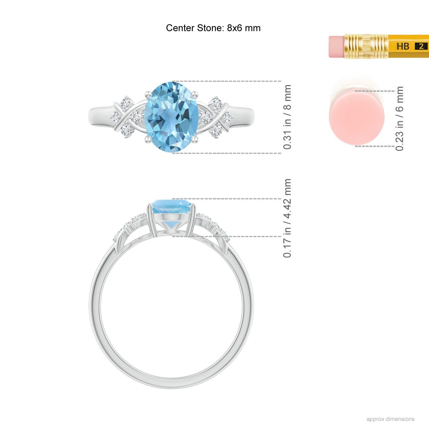 Anello Angara Natural Solitaire Oval 1.5 ct Swiss Blue Topaz & Diamond in oro 14K in vendita 1
