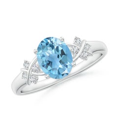 Angara Natürlicher Solitär Oval 1,5 ct Schweizer Blautopas & Diamant Ring in 14K Gold