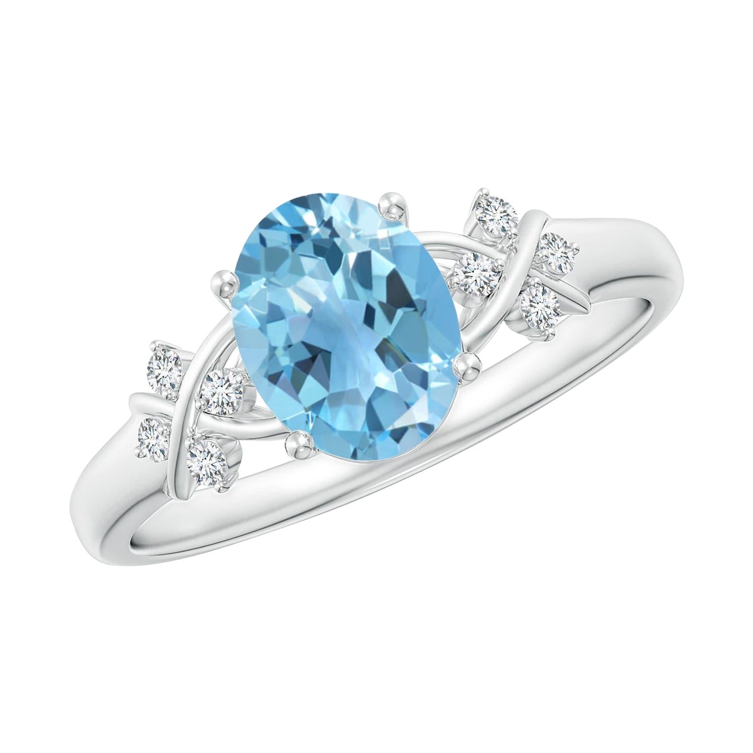 Angara Natural Solitaire Oval 1.5 ct Swiss Blue Topaz & Diamond Ring in 14K Gold For Sale
