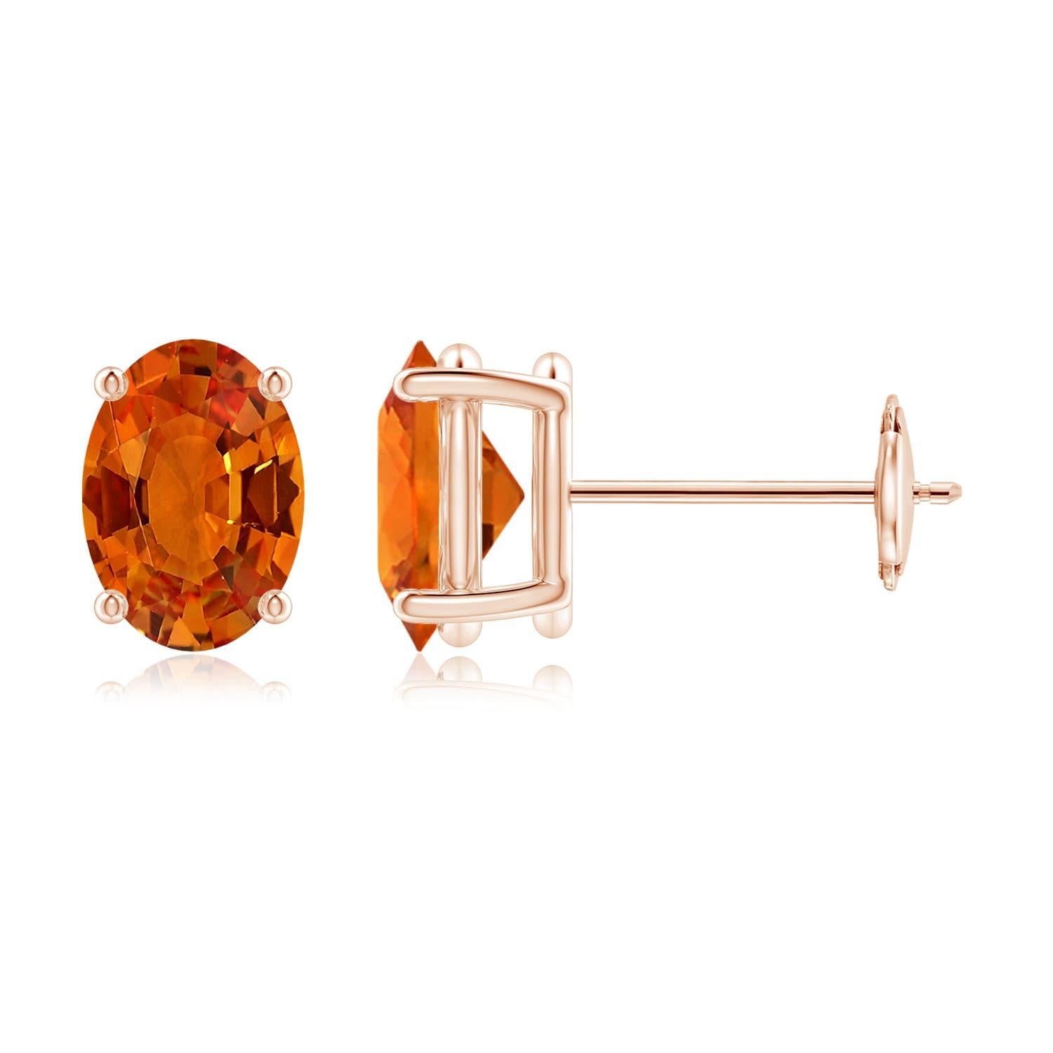 Angara - Boucles d'oreilles saphir orange ovale 2 ct solitaire naturel en or 14K Neuf - En vente à Los Angeles, CA