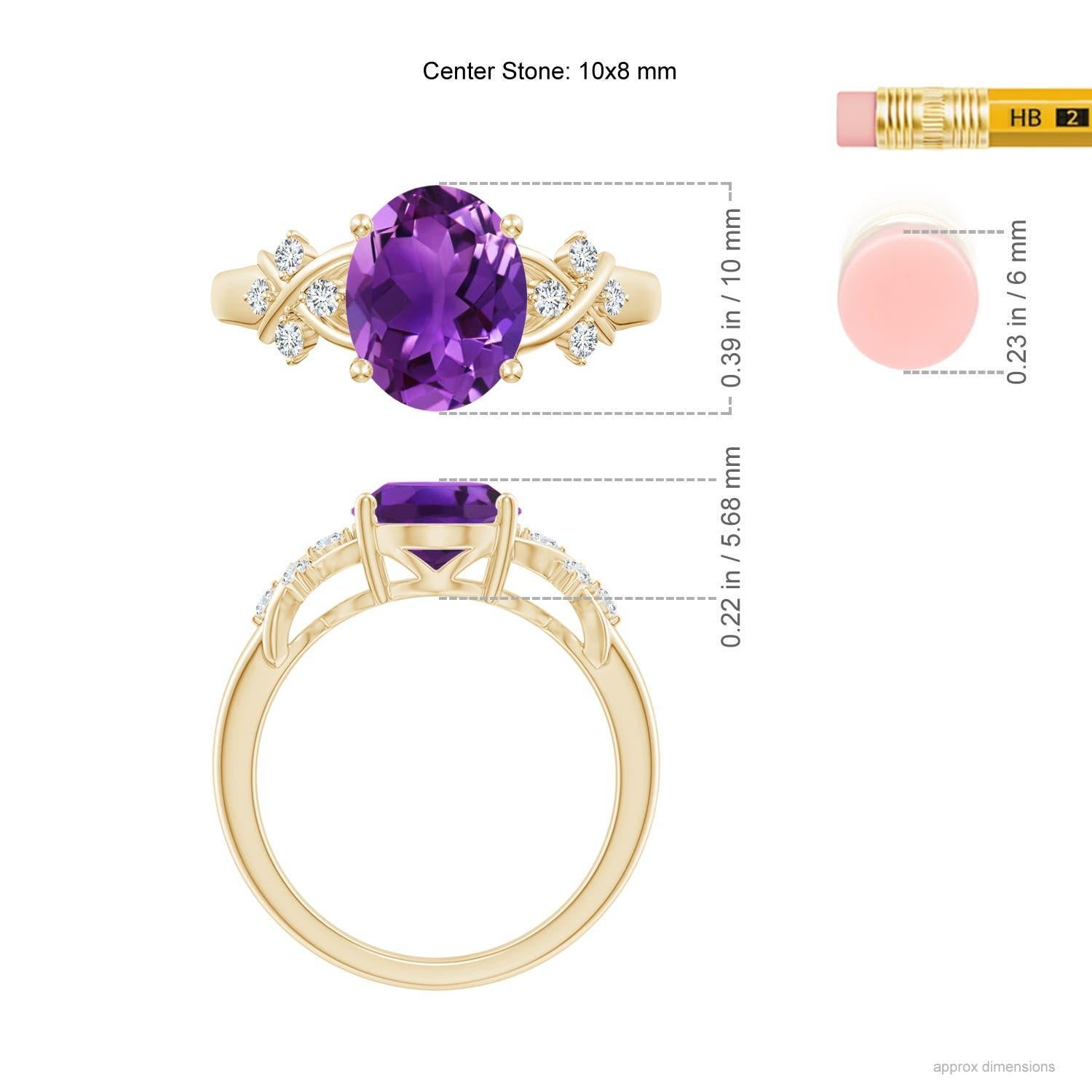 Angara natürlichen Solitär Oval 2,28 ct Amethyst Ring mit Diamanten 14K Solid Gold im Zustand „Neu“ im Angebot in Los Angeles, CA