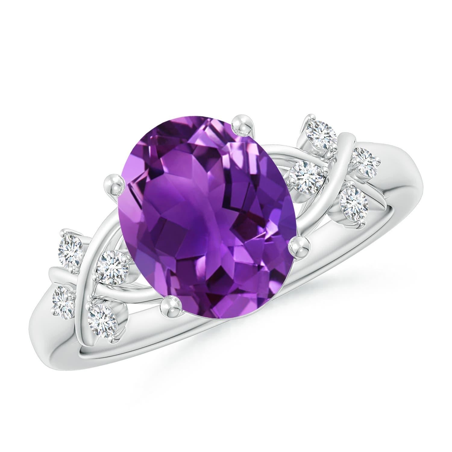 Angara natürlichen Solitär Oval 2,28 ct Amethyst Ring mit Diamanten 14K Solid Gold Damen im Angebot